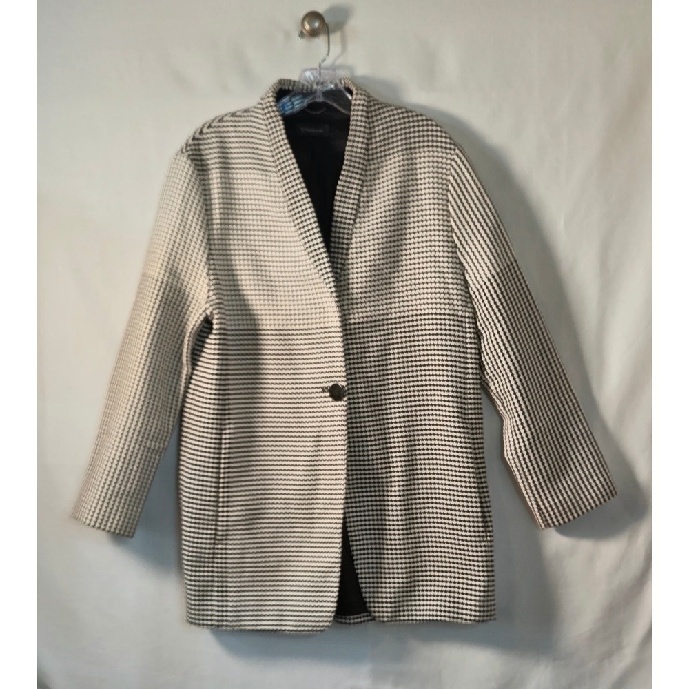 Strenesse Designer Blazer Size 8 Medium Houndstooth Cotton Black White Career